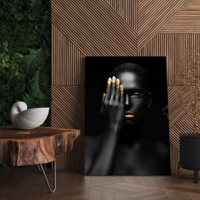 Machiaj auriu modern tablou femeie - Material produs:: Tablou canvas pe panza CU RAMA, Dimensiunea:: 60x80 cm