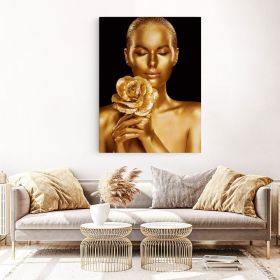 Machiaj auriu tablou femeie cu trandafir - Material produs:: Poster pe hartie FARA RAMA, Dimensiunea:: 50x70 cm