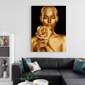 Machiaj auriu tablou femeie cu trandafir - Material produs:: Poster pe hartie FARA RAMA, Dimensiunea:: 50x70 cm