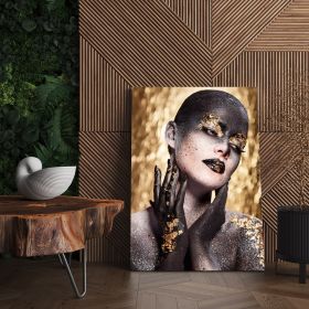 Machiaj auriu artistic tablou portret - Material produs:: Tablou canvas pe panza CU RAMA, Dimensiunea:: 40x60 cm