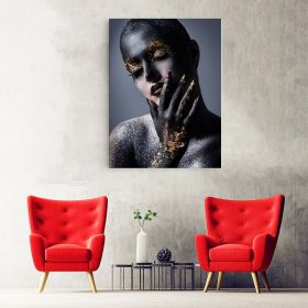 Machiaj auriu creativ tablou portret - Material produs:: Tablou canvas pe panza CU RAMA, Dimensiunea:: 60x80 cm