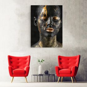 Machiaj auriu creativ tablou portret - Material produs:: Tablou canvas pe panza CU RAMA, Dimensiunea:: 40x60 cm