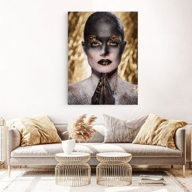 Machiaj auriu negru creativ tablou portret - Material produs:: Tablou canvas pe panza CU RAMA, Dimensiunea:: 40x60 cm
