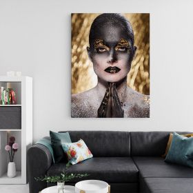 Machiaj auriu negru creativ tablou portret - Material produs:: Tablou canvas pe panza CU RAMA, Dimensiunea:: 40x60 cm