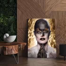 Machiaj auriu negru creativ tablou portret - Material produs:: Tablou canvas pe panza CU RAMA, Dimensiunea:: 40x60 cm