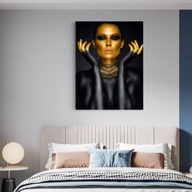 Machiaj auriu artistic tablou portret - Material produs:: Tablou canvas pe panza CU RAMA, Dimensiunea:: 30x40 cm