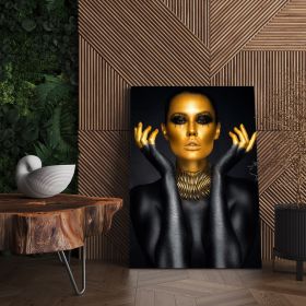 Machiaj auriu artistic tablou portret - Material produs:: Tablou canvas pe panza CU RAMA, Dimensiunea:: 60x80 cm