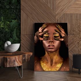 Machiaj auriu creativ tablou portret - Material produs:: Tablou canvas pe panza CU RAMA, Dimensiunea:: 60x90 cm