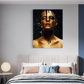 Machiaj auriu scurgandu-se tablou portret - Material produs:: Tablou canvas pe panza CU RAMA, Dimensiunea:: 80x120 cm