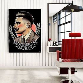 Barber Shop Tablou Barber for life vintage - Material produs:: Tablou canvas pe panza CU RAMA, Dimensiunea:: 50x70 cm