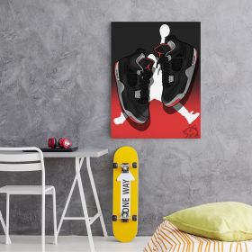 Jordan 4 negru tablou - Material produs:: Tablou canvas pe panza CU RAMA, Dimensiunea:: 50x70 cm