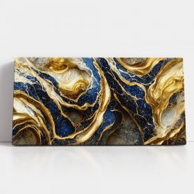 Tablou abstract imitatie marmura, auriu, albastru 1855 - Material produs:: Poster pe hartie FARA RAMA, Dimensiunea:: 40x80 cm