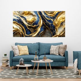 Tablou abstract imitatie marmura, auriu, albastru 1855 - Material produs:: Poster pe hartie FARA RAMA, Dimensiunea:: 40x80 cm