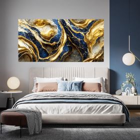 Tablou abstract imitatie marmura, auriu, albastru 1855 - Material produs:: Poster pe hartie FARA RAMA, Dimensiunea:: 40x80 cm