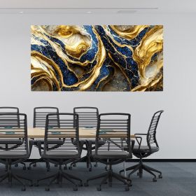 Tablou abstract imitatie marmura, auriu, albastru 1855 - Material produs:: Poster pe hartie FARA RAMA, Dimensiunea:: 60x120 cm