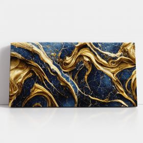 Tablou abstract imitatie marmura, auriu, albastru 1856 - Material produs:: Poster pe hartie FARA RAMA, Dimensiunea:: 40x80 cm
