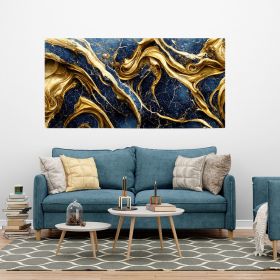 Tablou abstract imitatie marmura, auriu, albastru 1856 - Material produs:: Tablou canvas pe panza CU RAMA, Dimensiunea:: 70x140 cm
