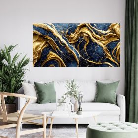 Tablou abstract imitatie marmura, auriu, albastru 1856 - Material produs:: Tablou canvas pe panza CU RAMA, Dimensiunea:: 70x140 cm