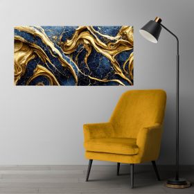 Tablou abstract imitatie marmura, auriu, albastru 1856 - Material produs:: Tablou canvas pe panza CU RAMA, Dimensiunea:: 70x140 cm