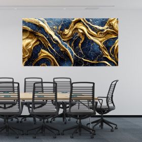 Tablou abstract imitatie marmura, auriu, albastru 1856 - Material produs:: Poster pe hartie FARA RAMA, Dimensiunea:: 40x80 cm