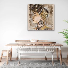 Tablou acuarela femeie africana cu turban maro 2061 - Material produs:: Poster pe hartie FARA RAMA, Dimensiunea:: 40x40 cm