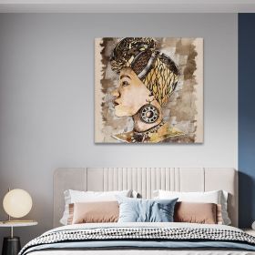 Tablou acuarela femeie africana cu turban maro 2061 - Material produs:: Poster pe hartie FARA RAMA, Dimensiunea:: 40x40 cm
