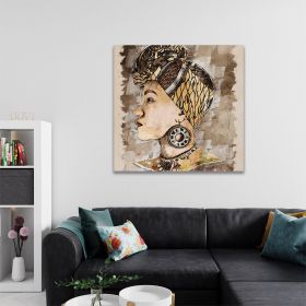 Tablou acuarela femeie africana cu turban maro 2061 - Material produs:: Poster pe hartie FARA RAMA, Dimensiunea:: 40x40 cm