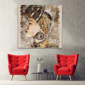 Tablou acuarela femeie africana cu turban maro 2061 - Material produs:: Poster pe hartie FARA RAMA, Dimensiunea:: 40x40 cm