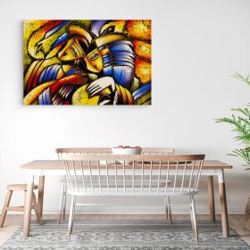 Tablou abstract pictura ulei cuplu stil cubism, galben 1968 - Material produs:: Poster pe hartie FARA RAMA, Dimensiunea:: 80x120 cm