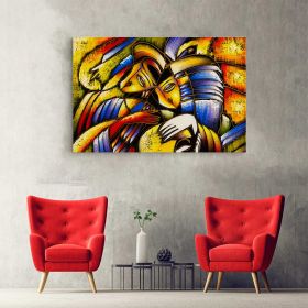 Tablou abstract pictura ulei cuplu stil cubism, galben 1968 - Material produs:: Poster pe hartie FARA RAMA, Dimensiunea:: 80x120 cm