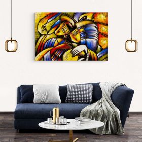 Tablou abstract pictura ulei cuplu stil cubism, galben 1968 - Material produs:: Poster pe hartie FARA RAMA, Dimensiunea:: 80x120 cm
