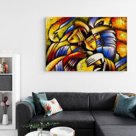 Tablou abstract pictura ulei cuplu stil cubism, galben 1968 - Material produs:: Poster pe hartie FARA RAMA, Dimensiunea:: 80x120 cm