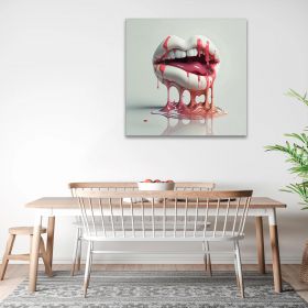 Tablou 3D buze gura topindu-se roz, alb 1630 - Material produs:: Tablou canvas pe panza CU RAMA, Dimensiunea:: 40x40 cm