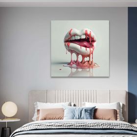 Tablou 3D buze gura topindu-se roz, alb 1630 - Material produs:: Tablou canvas pe panza CU RAMA, Dimensiunea:: 40x40 cm