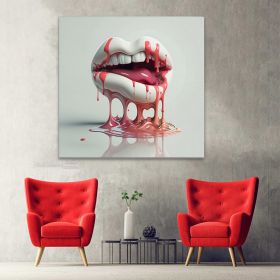 Tablou 3D buze gura topindu-se roz, alb 1630 - Material produs:: Tablou canvas pe panza CU RAMA, Dimensiunea:: 40x40 cm