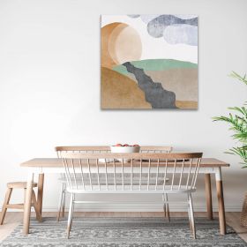 Tablou Boho minimalist forme abstracte, maro, verde 1453 - Material produs:: Tablou canvas pe panza CU RAMA, Dimensiunea:: 80x80 cm