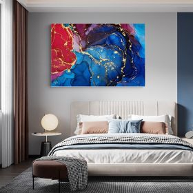 Tablou abstract imitatie marmura, albastru, rosu 1418 - Material produs:: Tablou canvas pe panza CU RAMA, Dimensiunea:: 60x90 cm