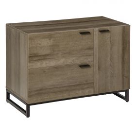 Bufet Multifuncțional Modern HOMCOM, Combinație Lemn și Metal, 2 Sertare și Dulapior, Design Elegant, 80x41.5x58cm, Lemn Natural | Aosom Romania