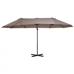 Outsunny Umbrelă Dublă de Soare, Poliester Anti-UV și Impermeabil, 270x460x250 cm, Design Elegant, Maro | Aosom Romania