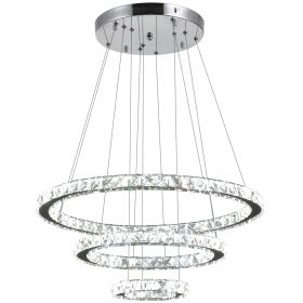 HOMCOM Candelabru LED Cristal cu 3 Inele Reglabile, Iluminat Modern pentru Living, Plafonieră Decorativă Ф60x110cm | Aosom Romania