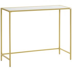 HOMCOM Masă Consolă de Hol din Oțel și Sticlă Calită, Design Modern, Picioare Reglabile, Alb și Auriu | Aosom Romania