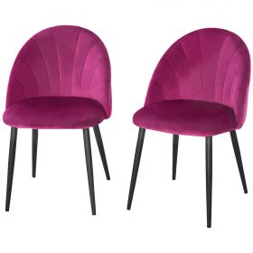 Homcom Set 2 Scaune de Sufragerie Tapitate, Spătar Curbat, Picioare din Metal, 52x54x79cm, Fucsia | Aosom Romania