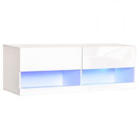 Mobilier suspendat pentru TV, cu 20 LED-uri, orificii pentru cabluri, din MDF, alb lucios, 120x35x40.5cm HOMCOM | Aosom RO