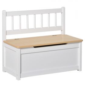 Banca Cutie de Depozitare pentru Copii 2 in 1 din Lemn Mobila camera Copilului Cufar camera 60x30x50cm, Alb/Lemn natural HOMCOM | Aosom RO