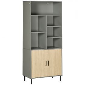 Dulap de Depozitare Independent, Biblioteca cu 6 Rafturi Deschise, pentru Camera de Zi, Birou, Dormitor, Gri HOMCOM | Aosom RO