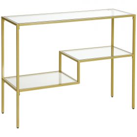 HOMCOM Consolă Aurie cu Masă de Cafea din Sticlă Temperată 100 cm, Rafturi de Depozitare, Design Elegant pentru Hol | Aosom Romania