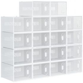 HOMCOM Dulap pentru pantofi modular cu orificii de ventilatie, 18 cuburi 28x36x21cm din plastic PP, alb si transparent | AOSOM RO
