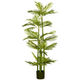 HOMCOM Planta artificiala Palmier tropical in ghiveci cu 45 de frunze, pentru interior exterior, 140 cm, Verde | AOSOM RO