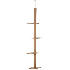 Stâlp de Zgâriat Reglabil PawHut pentru Pisici, 4 Nivele, Coloană Tapitată, Gri, 43x27x228-260cm | Aosom Romania
