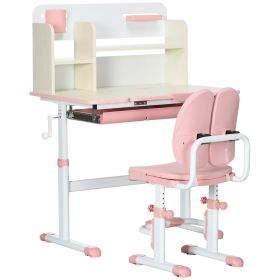 ZONEKIZ Set de Birou pentru Copii cu Înălțime Reglabilă, Masă de Studiu cu Raft și Spațiu de Depozitare, 80x52x88-109 cm, Roz | Aosom Romania